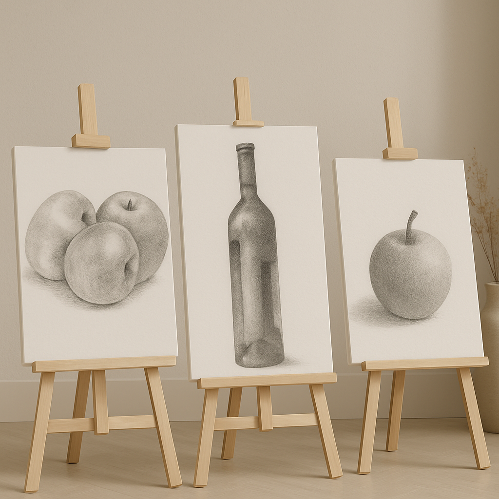 Three sketches on three Drawing board stand