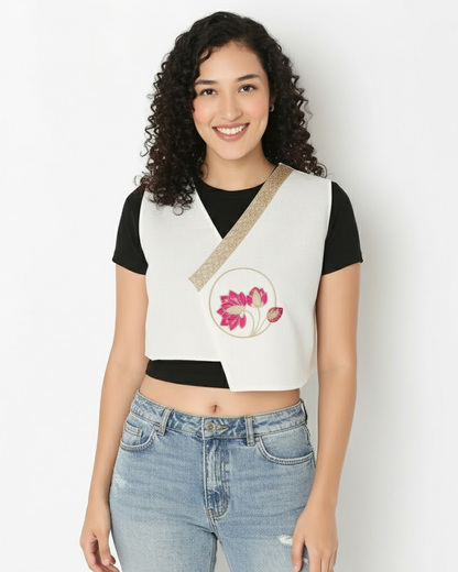 Ivory Lotus Embroidered Vest