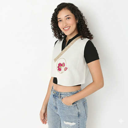Ivory Lotus Embroidered Vest